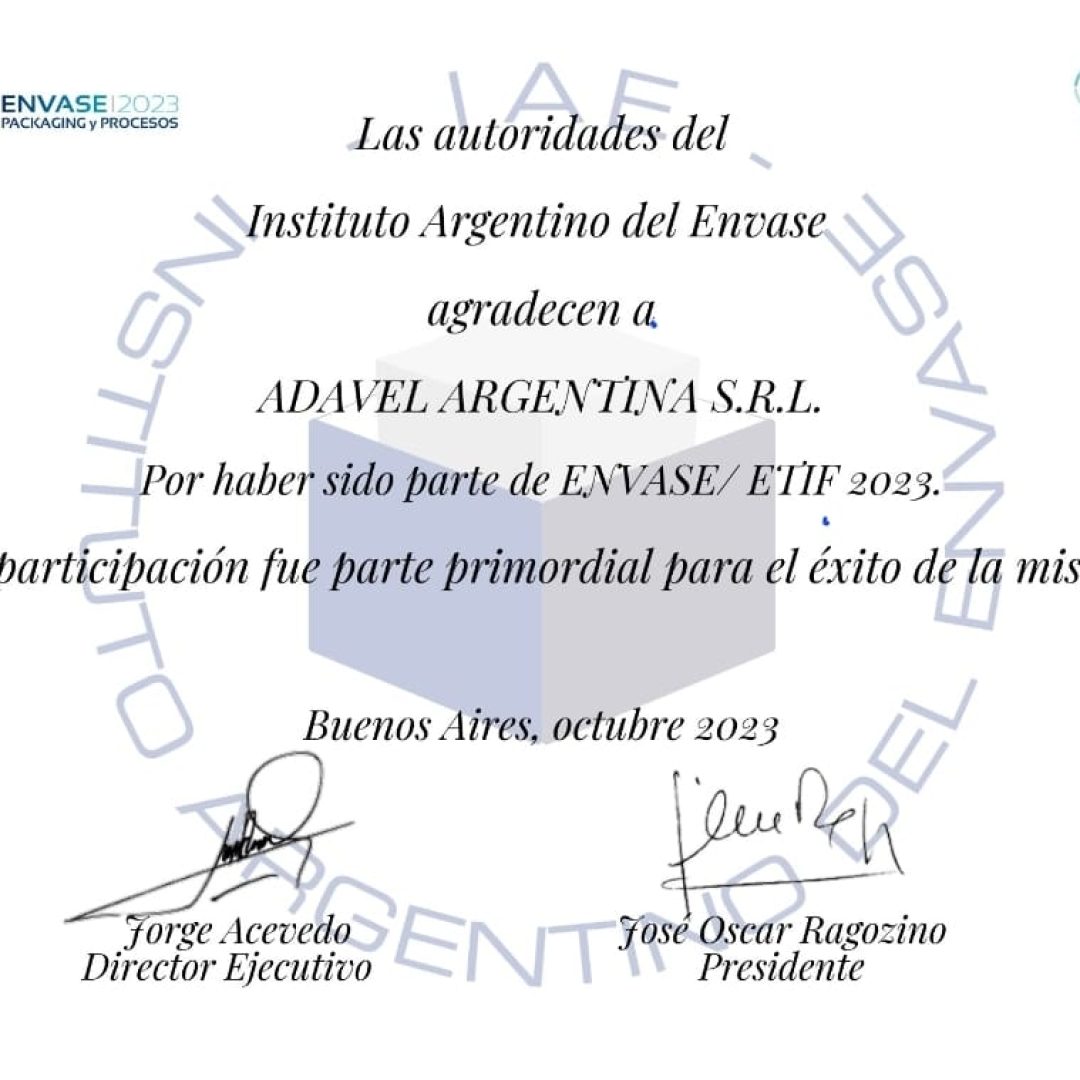 Diploma de participación en Expo Envase